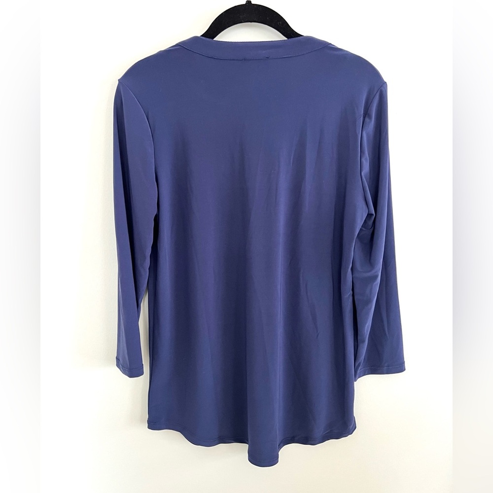 NEW JONES NEW YORK SIGNATURE Navy Blue Knit Blouse Top Sz Small / New with Tags - Picture 4 of 11